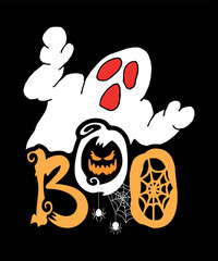 Halloween Cute Ghost Boo Spooky Season Party Costume Typography Print Design. 