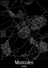 Black and White city map poster of Mostoles Spain.