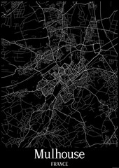 Black and White city map poster of Mulhouse France.