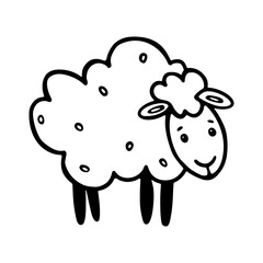 Sheep outline doodle Vector Illustration. Cute Lamb in cartoon style for coloring book for kids