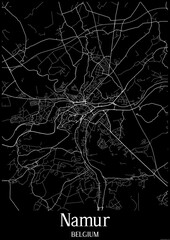 Black and White city map poster of Namur Belgium.