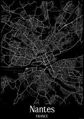 Black and White city map poster of Nantes France.