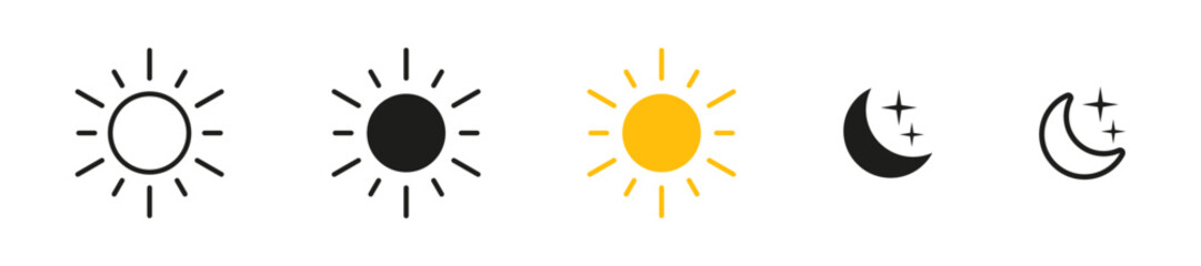 Sun and moon in flat style on white background. Vector icon day and night.