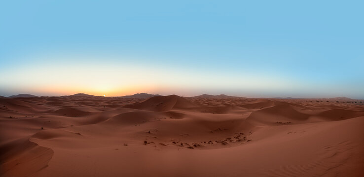 Beautiful sand dunes in the Sahara desert at sunrise - Sahara, Morocco © muratart