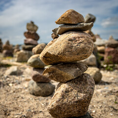 Fototapeta na wymiar Stone piles of the Baltic Sea. Fjord, Flensburg, Germany, Schleswig-Holstein