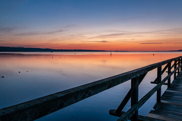 Obraz premium Pier in Harrislee, Flensburg, Baltic Sea at sunrise