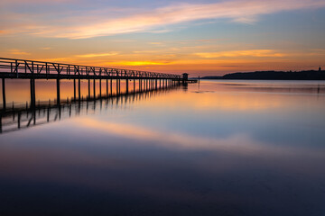 Fototapeta premium Pier in Harrislee, Flensburg, Baltic Sea at sunrise