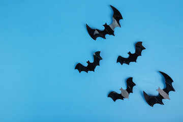 halloween background, bats on blue, autumn decoration, Happy halloween mockup