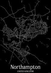 Black and White city map poster of Northampton United Kingdom.