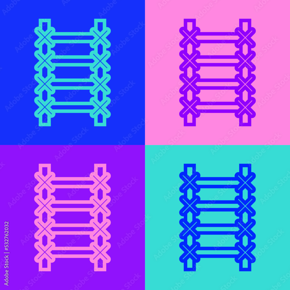 Poster pop art line fire escape icon isolated on color background. pompier ladder. fireman scaling ladder w