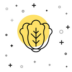 Black line Fresh cabbage vegetable icon isolated on white background. Random dynamic shapes. Vector