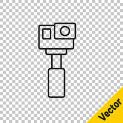 Black line Action extreme camera icon isolated on transparent background. Video camera equipment for filming extreme sports. Vector