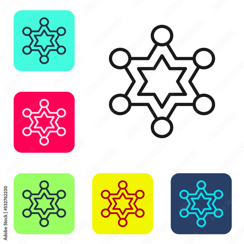 Poster black line hexagram sheriff icon isolated on white background. police badge icon. set icons in color