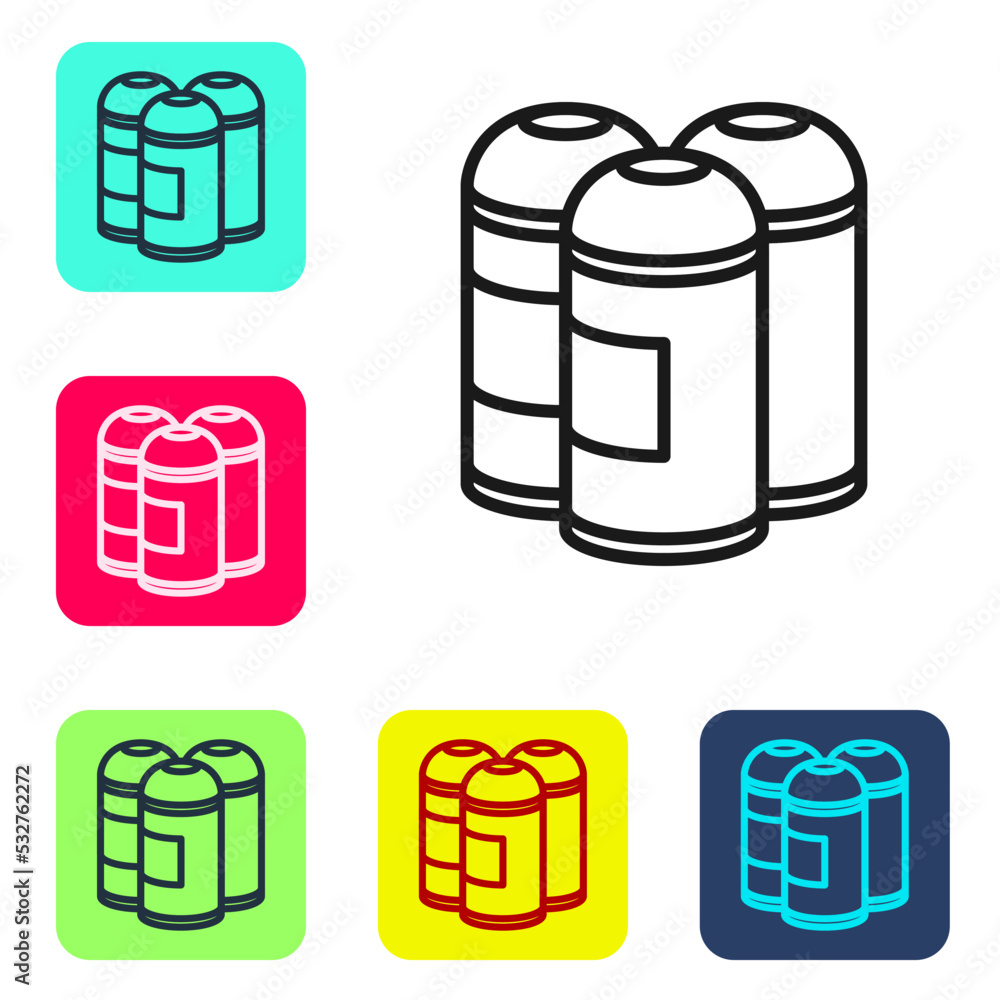 Poster black line paint spray can icon isolated on white background. set icons in color square buttons. vec