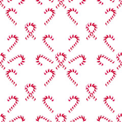 Watercolor seamless pattern illustration of Christmas striped candies. Fashion background in watercolor style, separate elements