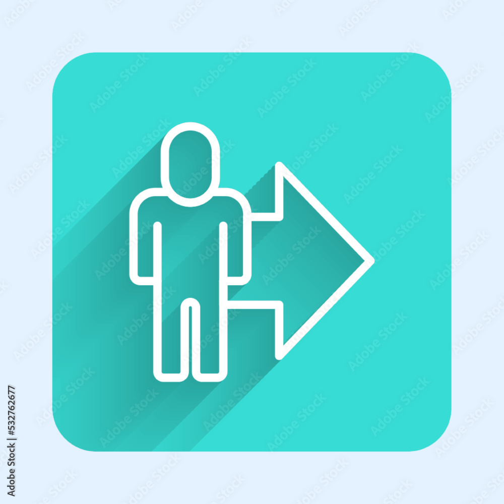 Poster white line leader of a team of executives icon isolated with long shadow background. green square bu