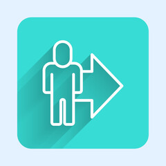 White line Leader of a team of executives icon isolated with long shadow background. Green square button. Vector