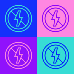 Obraz premium Pop art line No lightning icon isolated on color background. No electricity. Vector