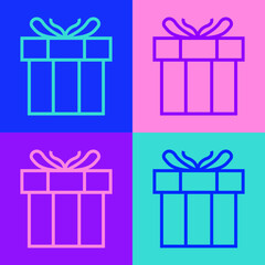 Pop art line Gift box icon isolated on color background. Valentines day. Vector