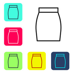 Black line Skirt icon isolated on white background. Set icons in color square buttons. Vector