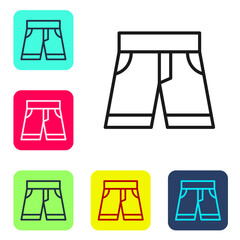 Black line Short or pants icon isolated on white background. Set icons in color square buttons. Vector