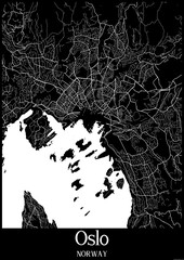 Black and White city map poster of Oslo Norway.