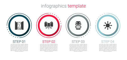 Set Waterfall, Elephant, Mexican mayan or aztec mask and Sun. Business infographic template. Vector