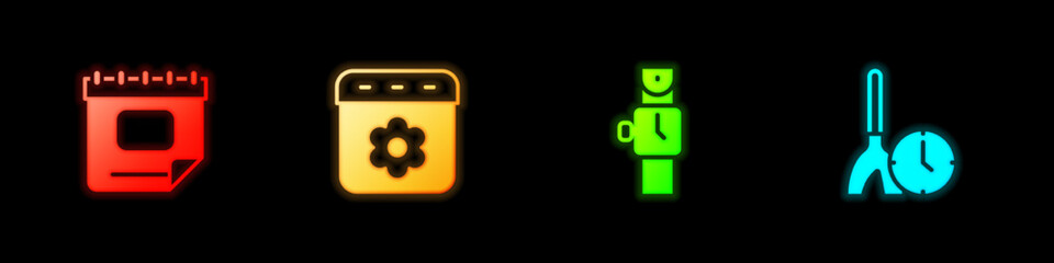 Set Calendar, spring, Wrist watch and Cleaning time icon. Vector