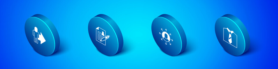Set Isometric Leader of a team of executives, Multitasking manager working, Tie and Resume icon. Vector