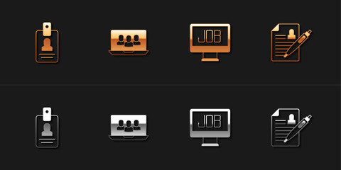 Set Identification badge, Project team base, Search job and Resume icon. Vector