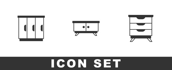 Set Wardrobe, Furniture nightstand and icon. Vector