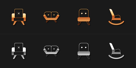 Set Armchair, Sofa, and Rocking icon. Vector