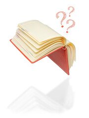 Open diary on a white background with a question from the letters.