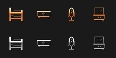 Set Bunk bed, Furniture nightstand, Mirror and Dressing table icon. Vector