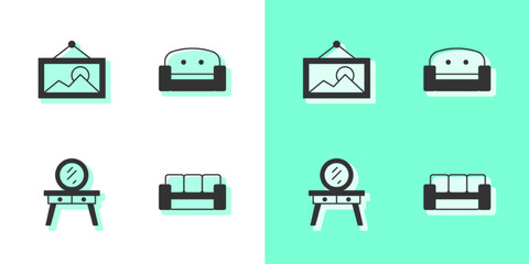 Set Sofa, Picture, Dressing table and Armchair icon. Vector