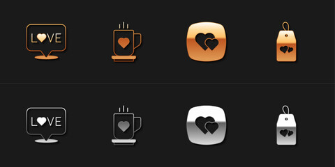 Set Love text, Coffee cup and heart, Heart and Please do not disturb with icon. Vector