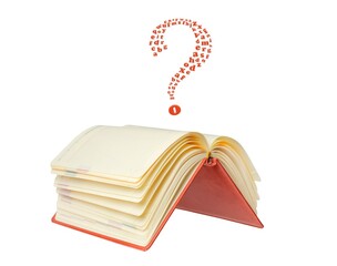 Open diary with flying letters on a white background.