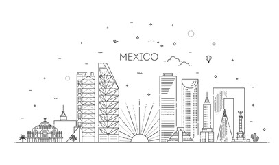 Mexico city skyline on a white background