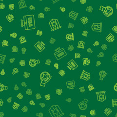 Set line USA on monitor, Independence day and American flag on seamless pattern. Vector