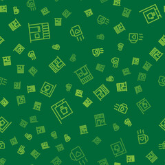 Set line Coffee shop, Street signboard coffee and cup and heart on seamless pattern. Vector