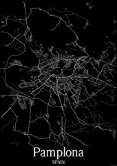 Black and White city map poster of Pamplona Spain.