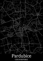Black and White city map poster of Pardubice Czech Republic.