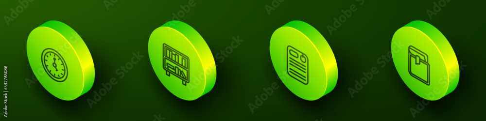 Aufkleber set isometric line clock, shelf with books, dossier folder and book icon. vector
