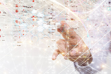 Neural network 3D illustration. Big data and cybersecurity