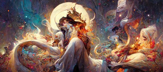 Faceless Goddess. Royal. Robe. Ghost. god. Fantasy. Concept Art Scenery. Digital art. Illustration. CG Artwork Background