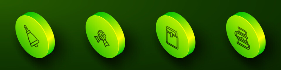Set Isometric line Ringing bell, Medal, Book and icon. Vector