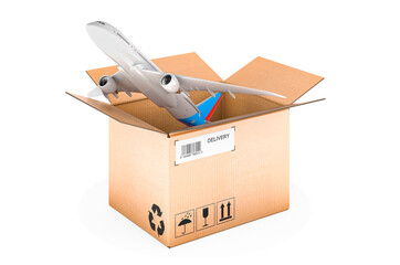 Parcel with plane, 3D rendering