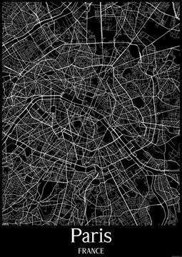 Black and White city map poster of Paris France.