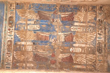 Well-preserved colors at ceiling of Ramses III temple in Luxor 