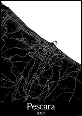 Black and White city map poster of Pescara Italy.